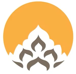 A stylized illustration of a hop cone with an orange circle background.